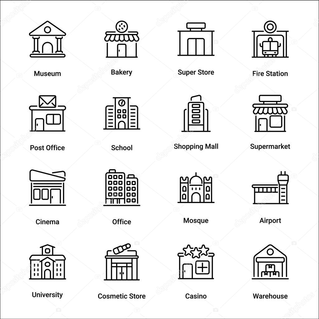 Building outline Icons - stroke, vector
