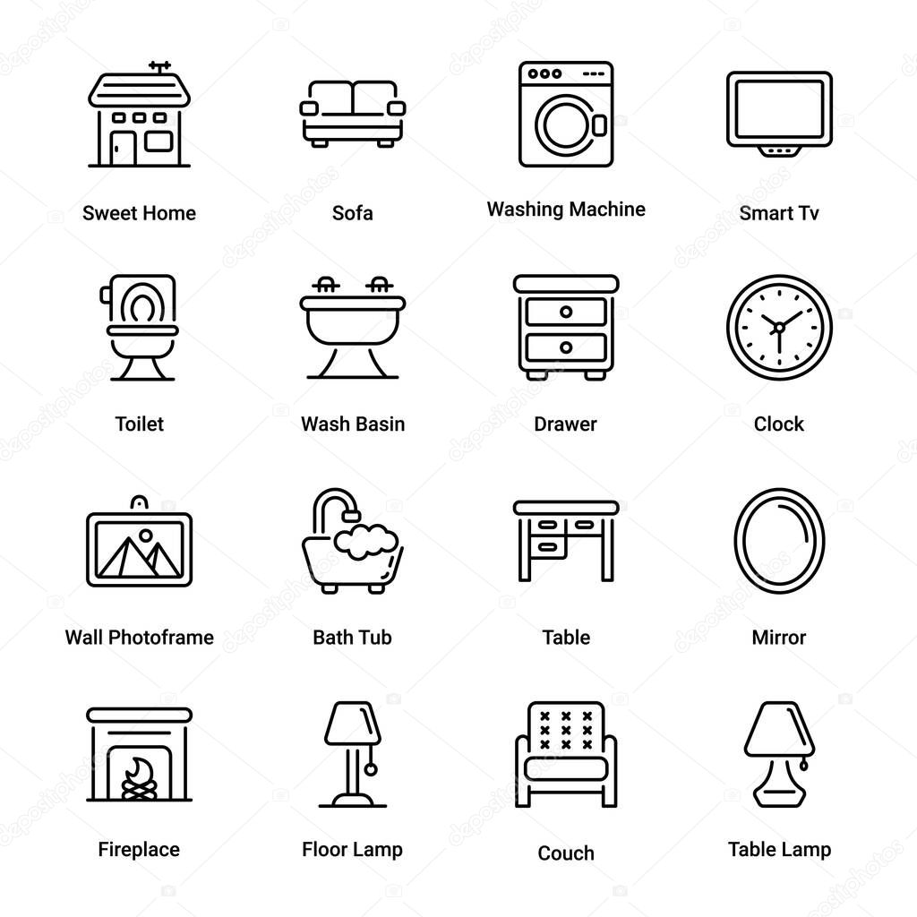 Sweet Home outline Icons - stroke, vector