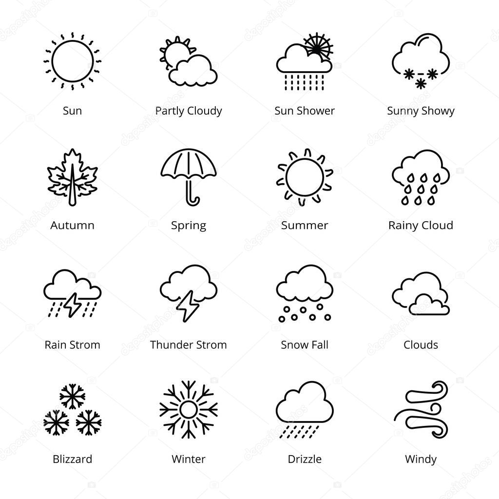 Weather outline Icons - stroke, vector