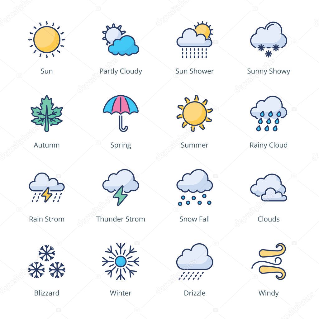 Weather filled line Icons - stroke, vector