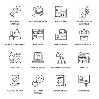 Çevrimiçi Alışveriş ve E-ticaret ana hatları Simgeler - felç, vektör