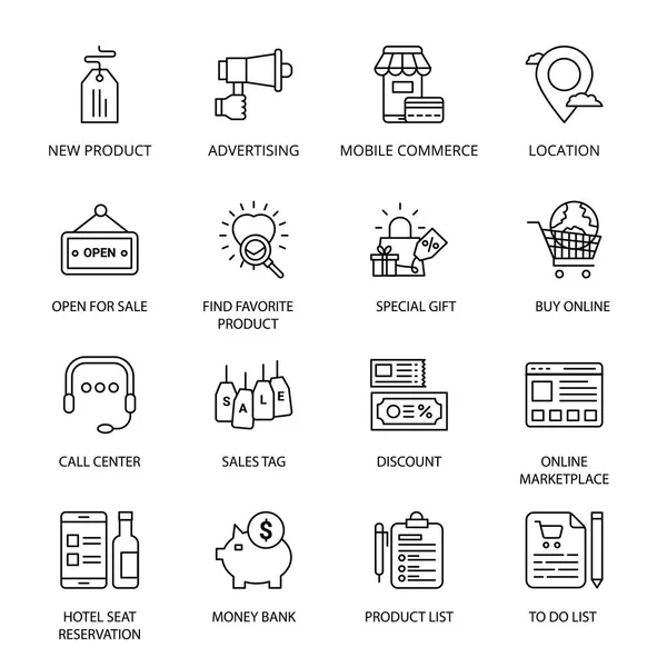 Online Shopping Commerce Outline Icons Stroke Vektor - Stok Vektor