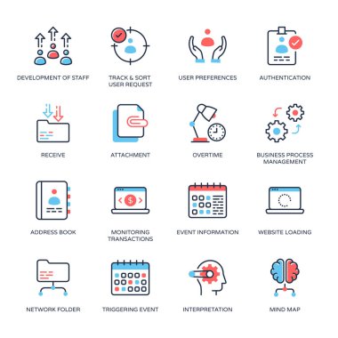 En az renkli iş kavramları simgeler - okşanmış, vektörler