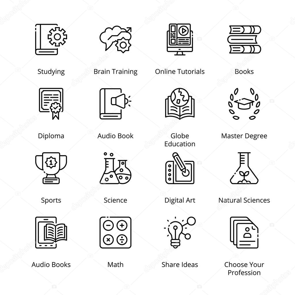 Online Education outline Icons - stroke, vector