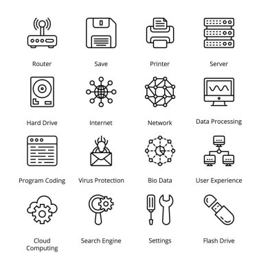 Ağ ve Sunucu Ana Hattı Simgeleri - Vuruldu, Vektörler