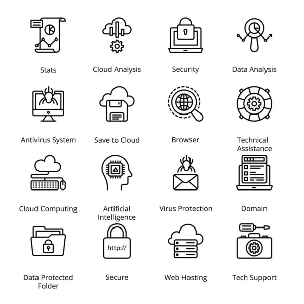 Iconos Contorno Red Alojamiento Acariciado Vectores — Archivo Imágenes Vectoriales