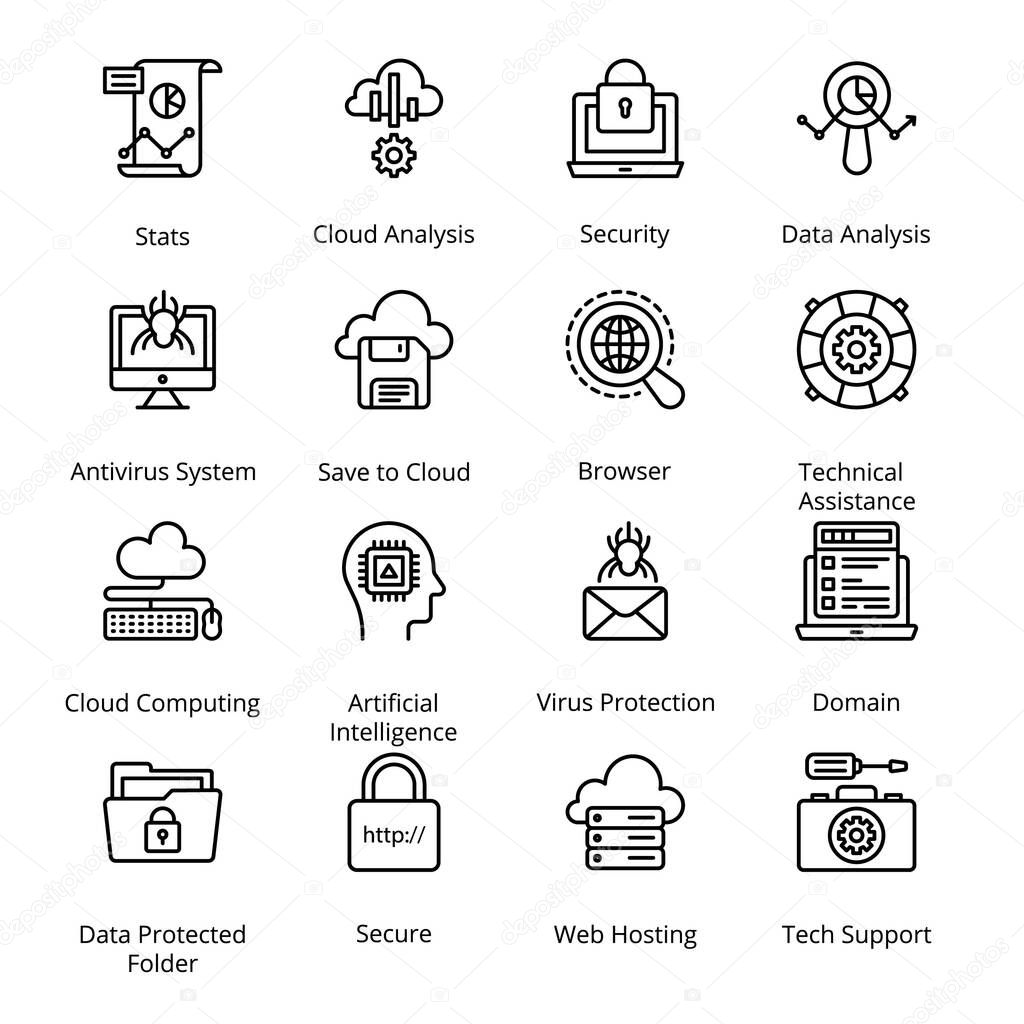Network and Hosting Outline Icons - Stroked, Vectors