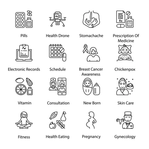 医学応急処置と健康の概要のアイコン ストローク ベクター — ストックベクタ