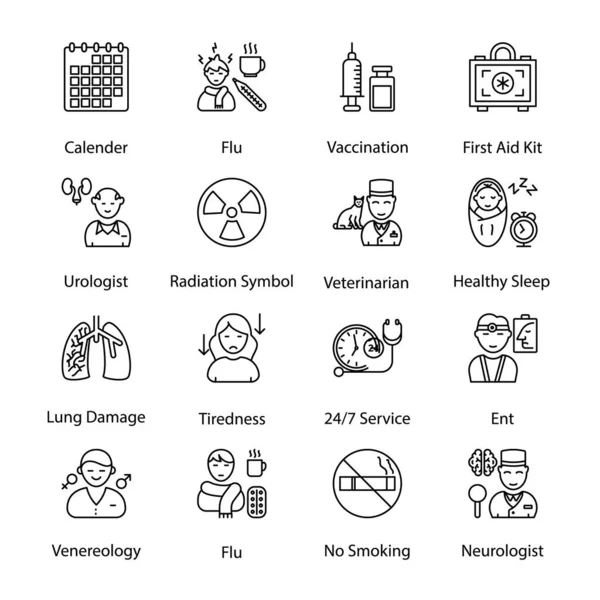 医学応急処置と健康の概要のアイコン ストローク ベクター — ストックベクタ