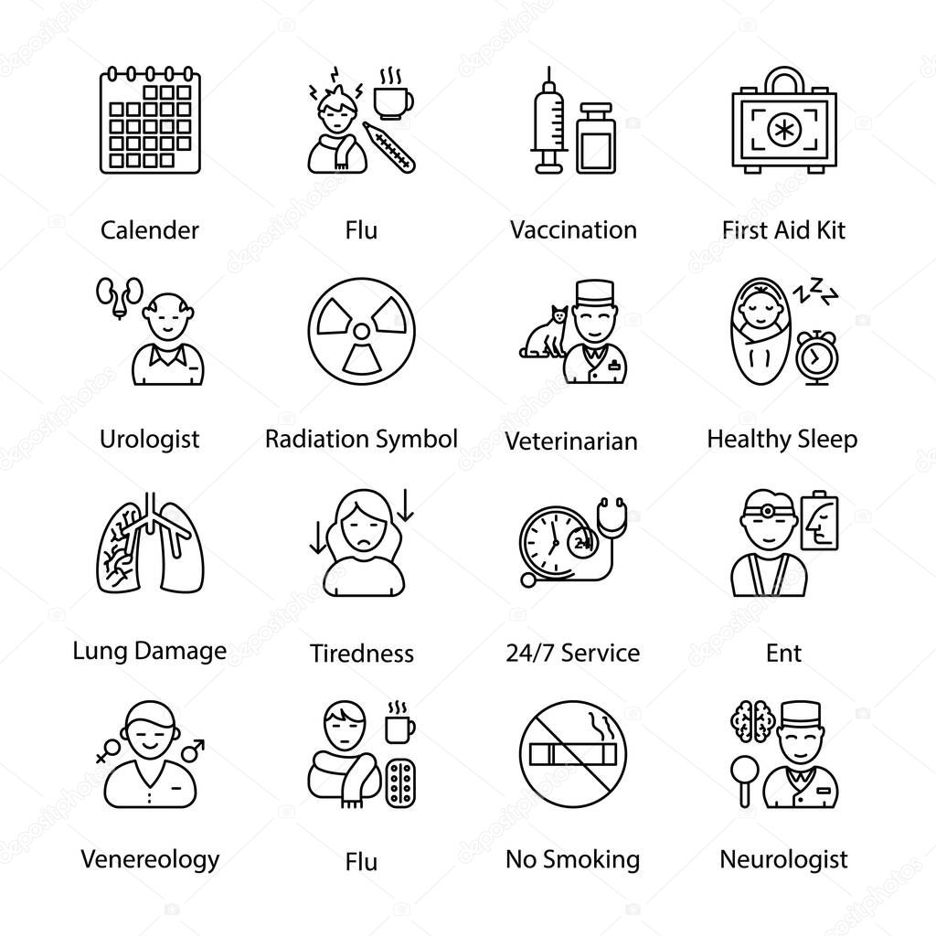 Medicine First Aid and Health Outline Icons - Stroked, Vectors