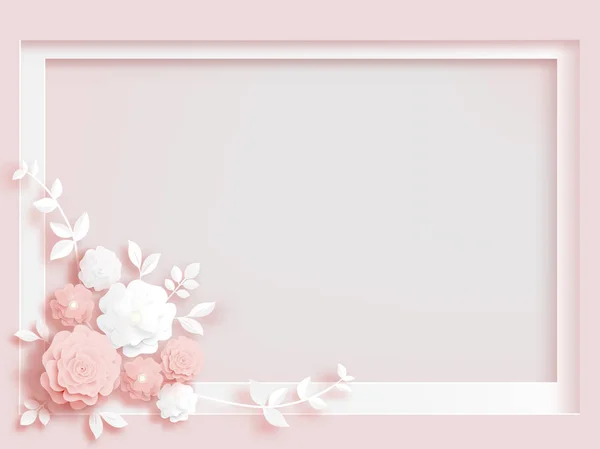 กระดาษต ดดอกไม ขาวและกรอบล หลาบ นของพ นหล งชายแดน ภาพวาดเวกเตอร — ภาพเวกเตอร์สต็อก