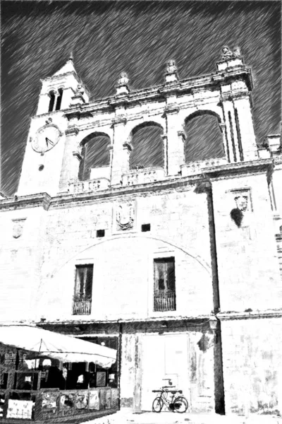 Desenho Preto Branco Computadorizado Representando Fachada Uma Das Igrejas Centro — Fotografia de Stock