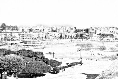 Puglia, İtalya 'da Salento' daki Otranto Körfezi 'ni gösteren siyah beyaz bilgisayar tablosu.