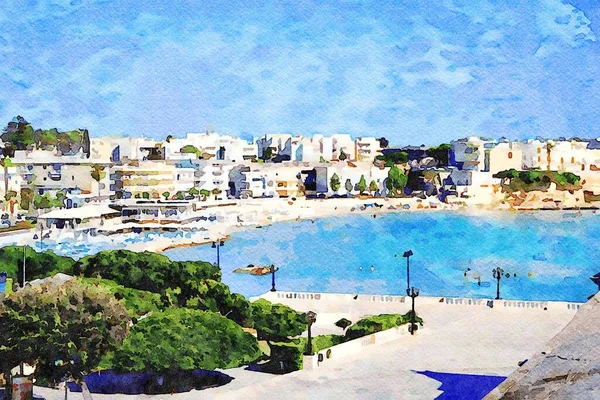 Aquarela Digital Representando Baía Otranto Salento Puglia Itália — Fotografia de Stock