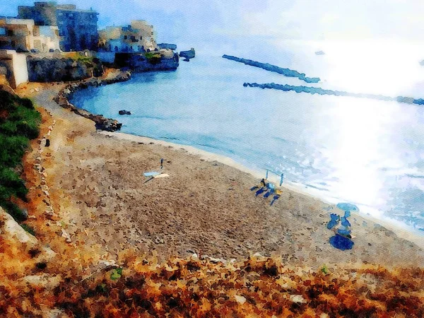 Digitale Aquarelstijl Die Een Van Stranden Van Otranto Salento Puglia — Stockfoto