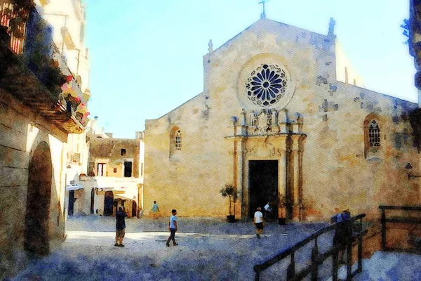 Digital Watercolorstyle Representing Glimpse One Churches Otranto Salento Puglia Italy — Stock Photo, Image
