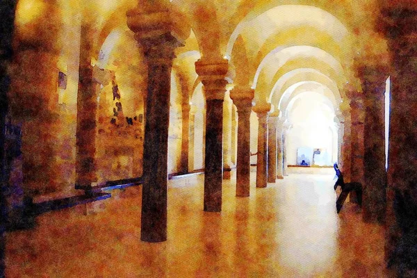 Acquerello Digitale Che Rappresenta Uno Scorcio Degli Archi Nella Cripta — Foto Stock