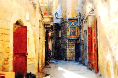 Digital watercolorstyle representing an alley in the historic center of Bari in Puglia Italy clipart