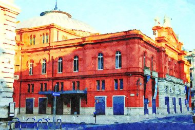 watercolorstyle representing a glimpse of a historic building in the center of Bari in Puglia Italy clipart