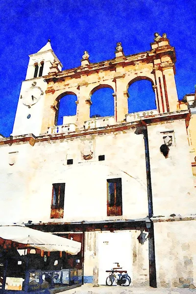 Aquarela Digital Representando Dos Edifícios Históricos Com Torre Relógio Centro — Fotografia de Stock