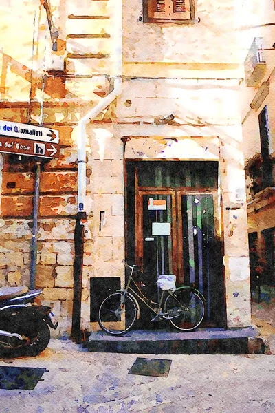 Digitales Aquarell Das Eine Ecke Historischen Zentrum Von Bari Apulien — Stockfoto