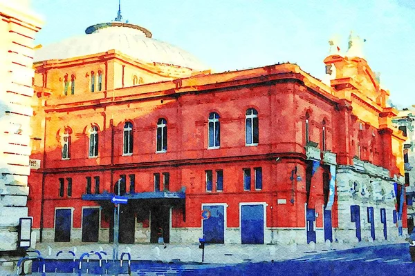 Acuarela que representa una visión de un edificio histórico en el centro de Bari en Puglia Italia —  Fotos de Stock