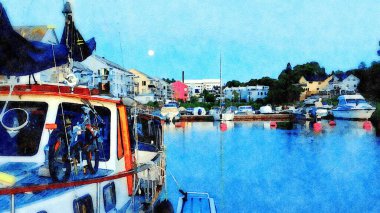 Dijital suluboya stili, akşamları marinaya bir göz atmak anlamına gelir.