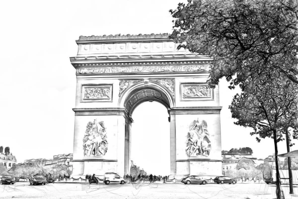 Estilo Desenho Digital Representando Vislumbre Arco Triunfo Paris — Fotografia de Stock