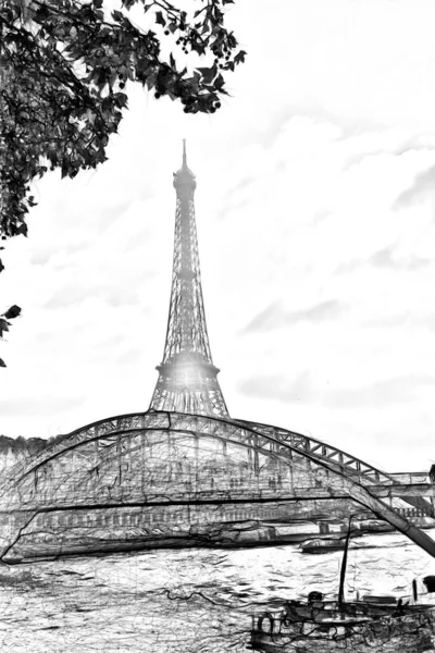 Digitaler Zeichenstil Mit Blick Auf Den Eiffelturm Paris — Stockfoto