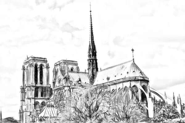 Estilo Dibujo Digital Que Representa Una Visión Catedral Notre Dame — Foto de Stock