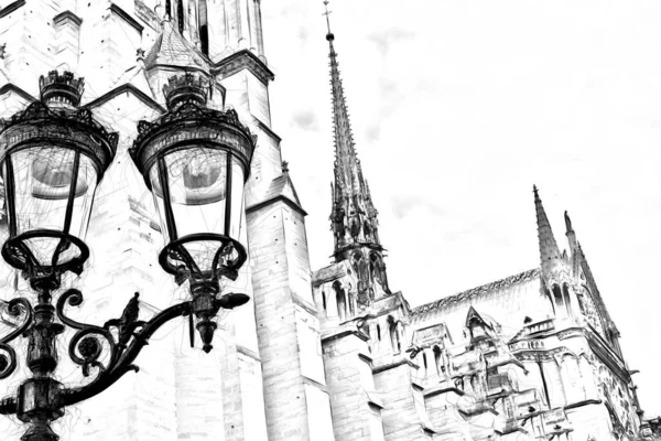 Dijital çizim stili Paris 'teki Notre Dame katedralini gösteriyor.