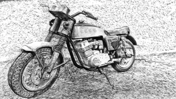 Digital Drawing Style Representing Vintage Custom Motorcycle — Stock Photo, Image