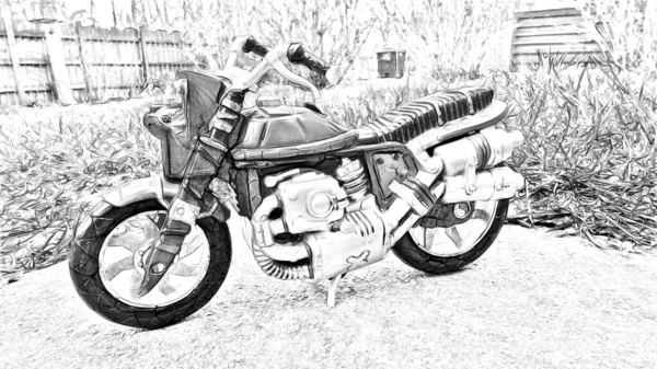 Стиль Цифрового Малювання Представляє Старовинний Нетиповий Мотоцикл — стокове фото