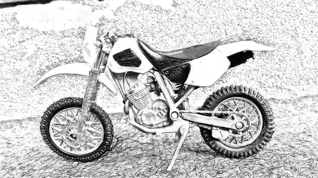 Digital drawing style representing a vintage cross motorcycle