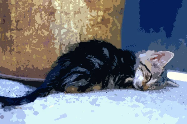 Estilo Pintura Digital Color Que Representa Gatito Dormido Oscuro Tabby —  Fotos de Stock