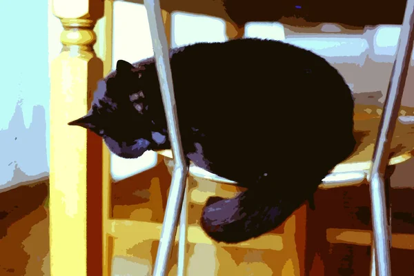 Digital Color Painting Style Representing Black Cat Playing Chair — Stock Photo, Image