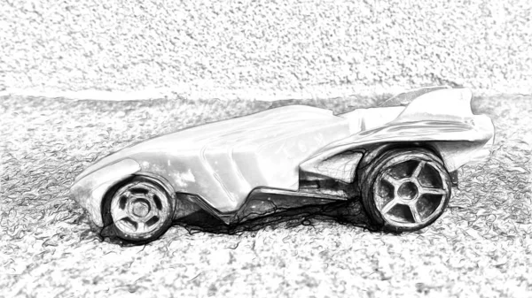 レーシングカーを表すデジタル黒と白の描画スタイル — ストック写真