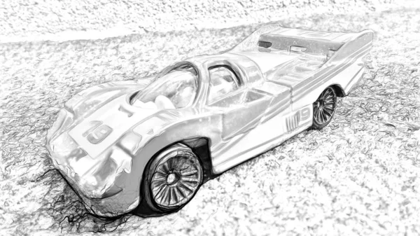 Digital Black White Drawing Style Representing Racing Car — Stock Photo, Image
