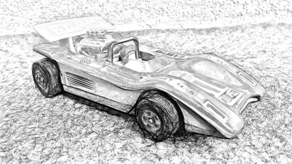 Style Dessin Numérique Noir Blanc Représentant Une Voiture Course — Photo