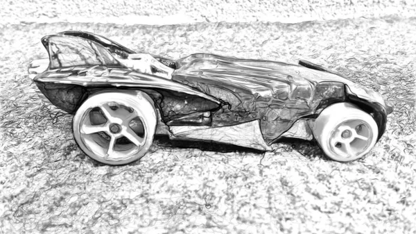 Цифровий Чорно Білий Стиль Малювання Представляє Гоночний Автомобіль — стокове фото