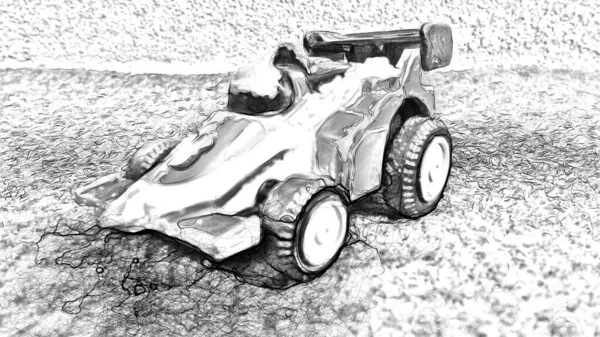 Estilo digital en blanco y negro que representa un coche de carreras — Foto de Stock