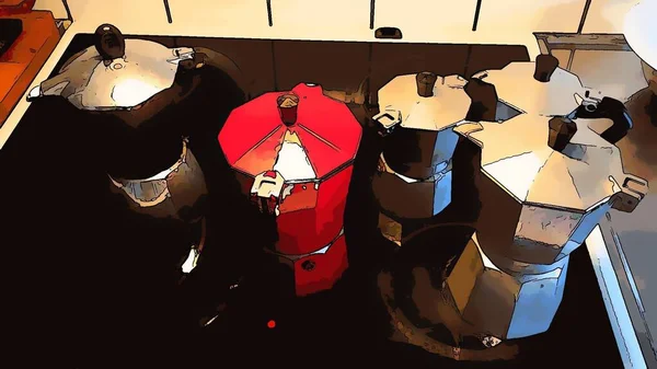 Digitální styl kreslení představující kávovary mocha — Stock fotografie