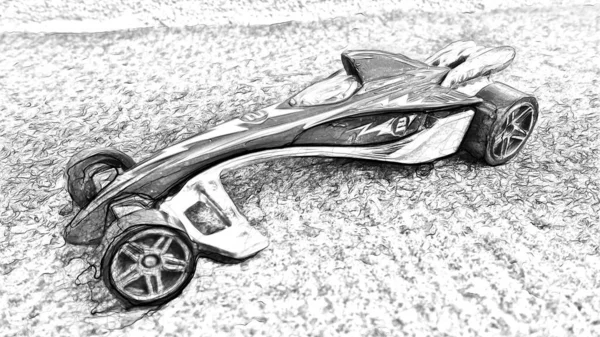 black and white drawing style representing a dragster racing car