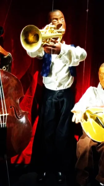Performansta Bir Caz Trompetçisini Temsil Eden Dijital Renk Boyama Tarzı — Stok fotoğraf