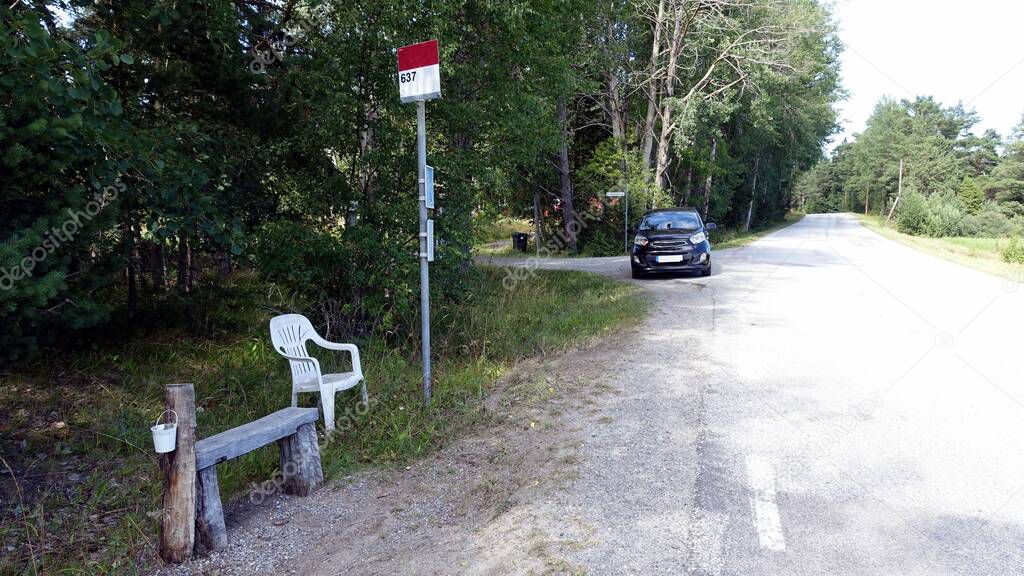 Image representing a bus stop in the countryside in Scandinavia