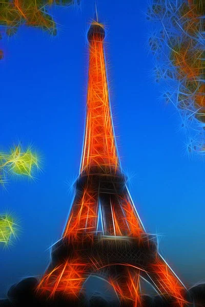 Digital Color Painting Style Representing Eiffel Tower Autumn Evening — Stock Photo, Image