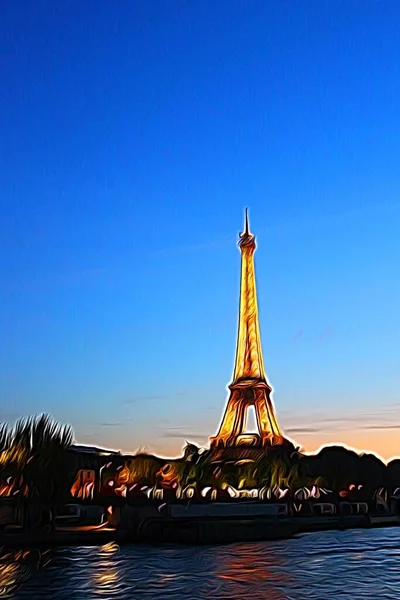 Estilo Digital Pintura Color Que Representa Torre Eiffel Vista Desde — Foto de Stock