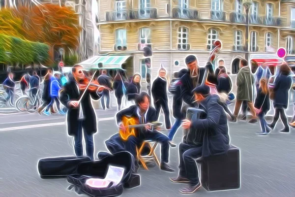 Stile Pittura Digitale Colori Che Rappresenta Quartetto Musicisti Che Suonano — Foto Stock