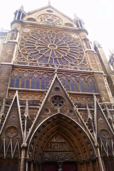 Digitaler Farbmalstil Der Eine Seitenansicht Der Kathedrale Notre Dame Paris — Stockfoto