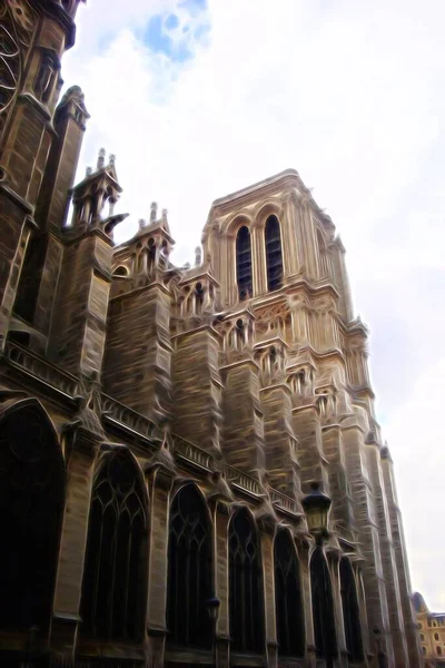 Digitaler Farbmalstil Der Eine Seitenansicht Der Kathedrale Notre Dame Paris — Stockfoto